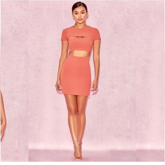 NWT House of CB Salmon Coral Cutout Short Sleeve Bodycon Mini Dress Size M - Picture 6 of 15